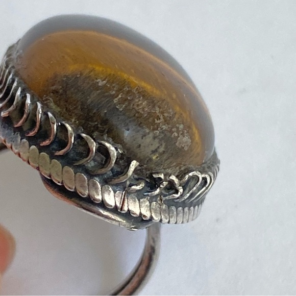 Vintage Tigers Eye Sterling Silver Ring Cocktail Oval Cabachon Stone Size 6 - Picture 9 of 13